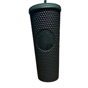 Starbucks Tumbler Matte Black Studded Grande 24 oz Reusable Cold Cup Straw Lid